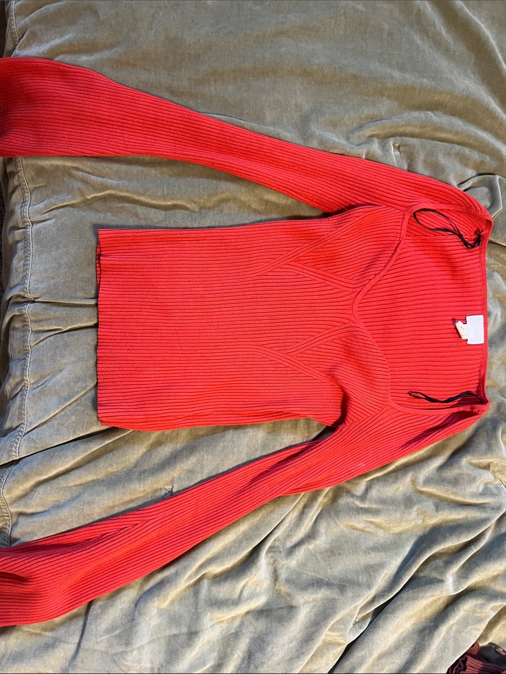 H&M Red Ribbed Scoop-Neck Long Sleeve Sweater